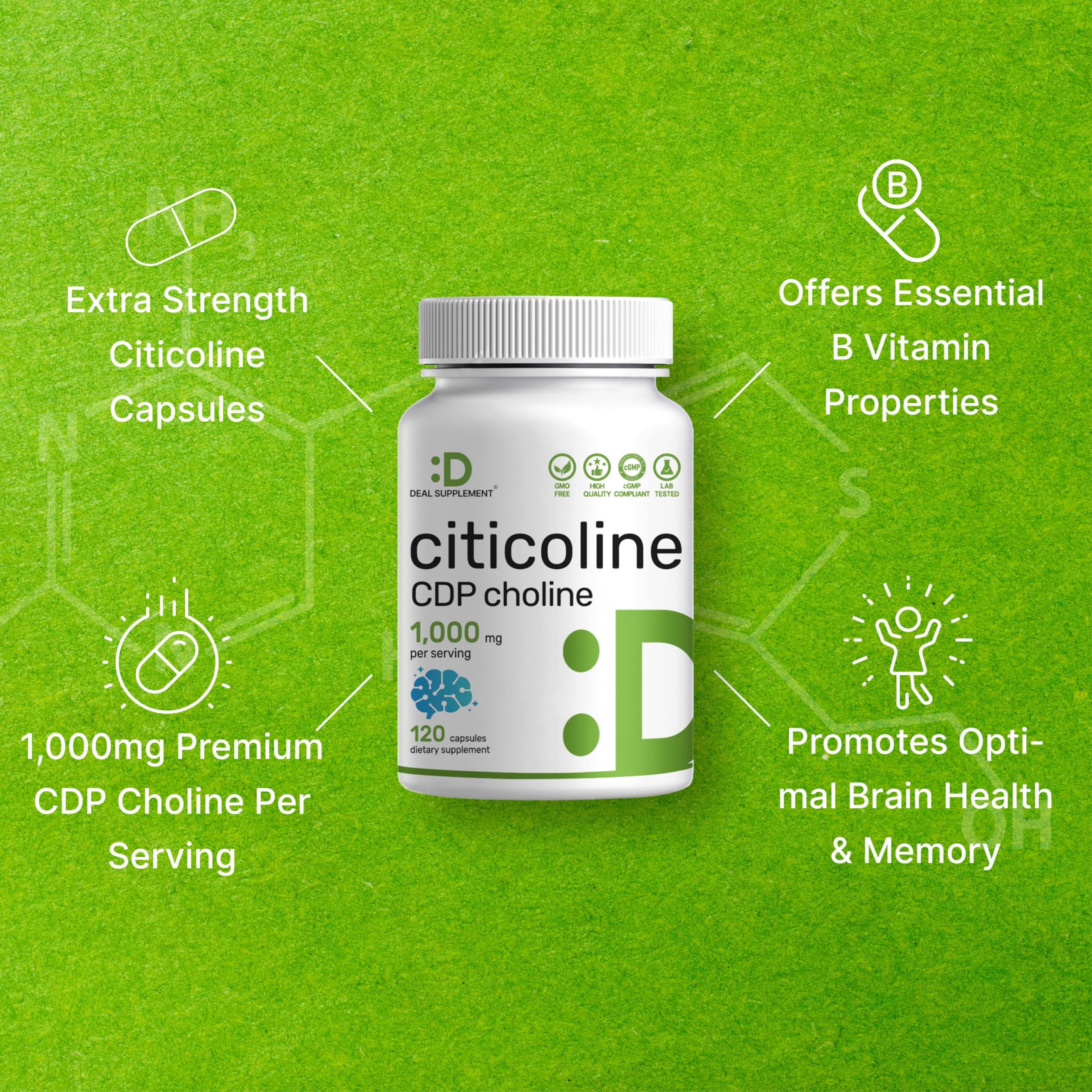 DEAL SUPPLEMENT tres cápsulas sobre mesa representando la toma diaria de 1.000 mg, dosis clara