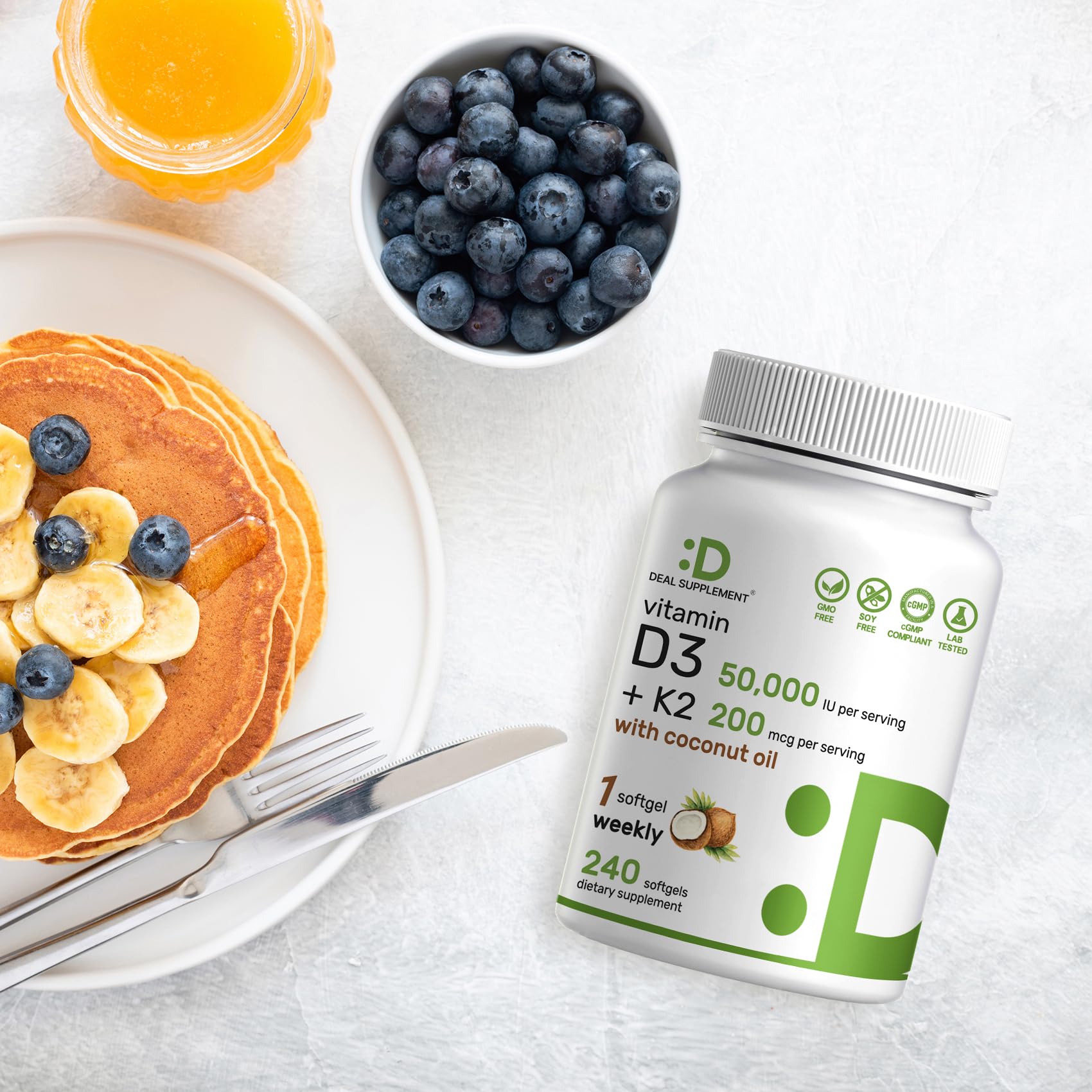 DEAL SUPPLEMENT cápsula junto a vaso de agua mostrando toma sencilla y conveniencia