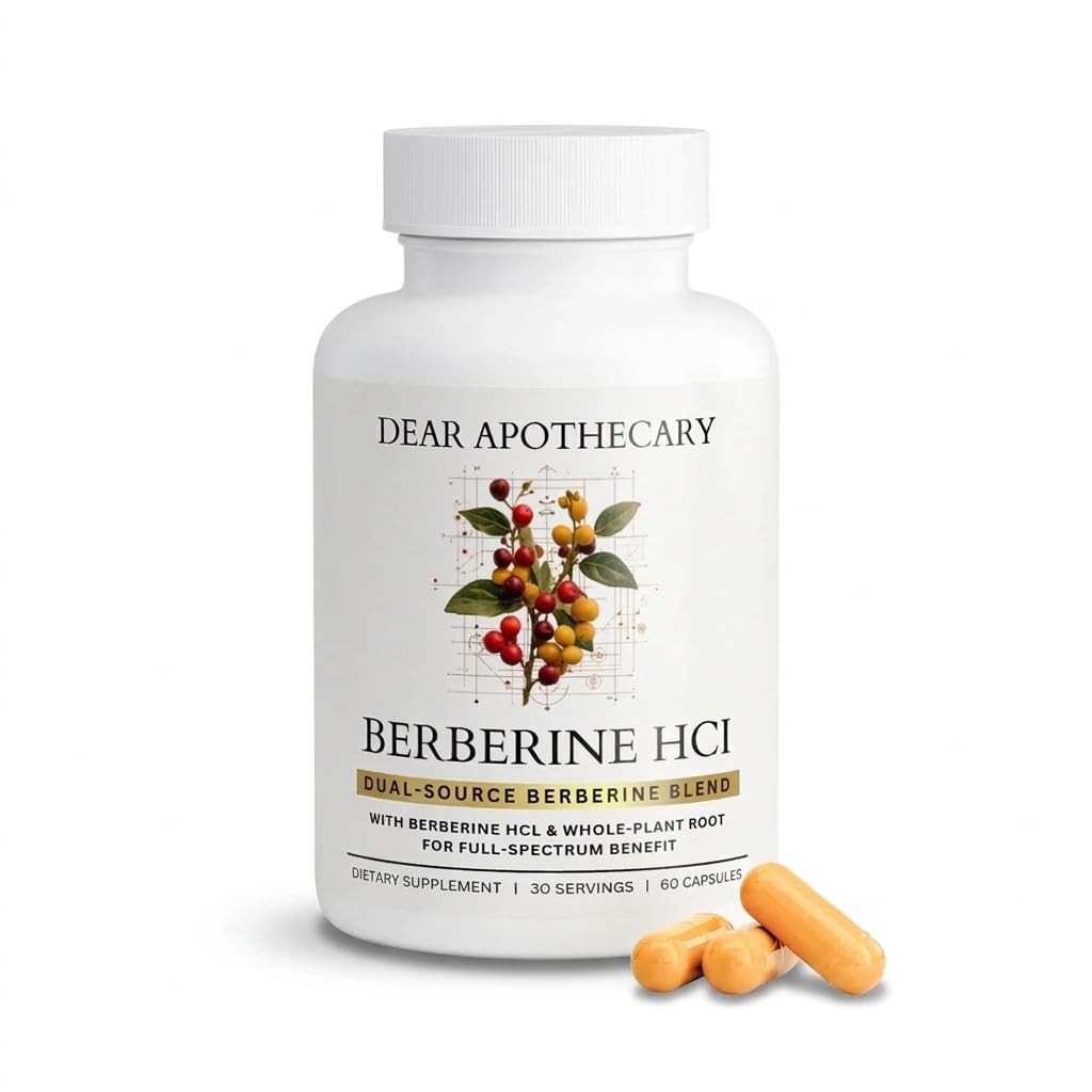 Dear Apothecary frasco frontal con etiqueta clara y beneficios visibles