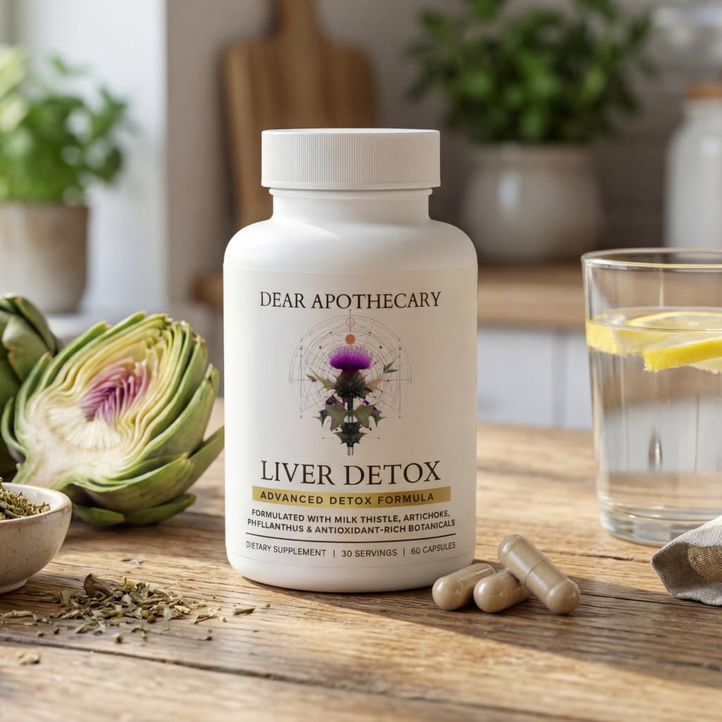 Etiqueta nutricional Dear Apothecary con sellos GMP y pruebas de terceros