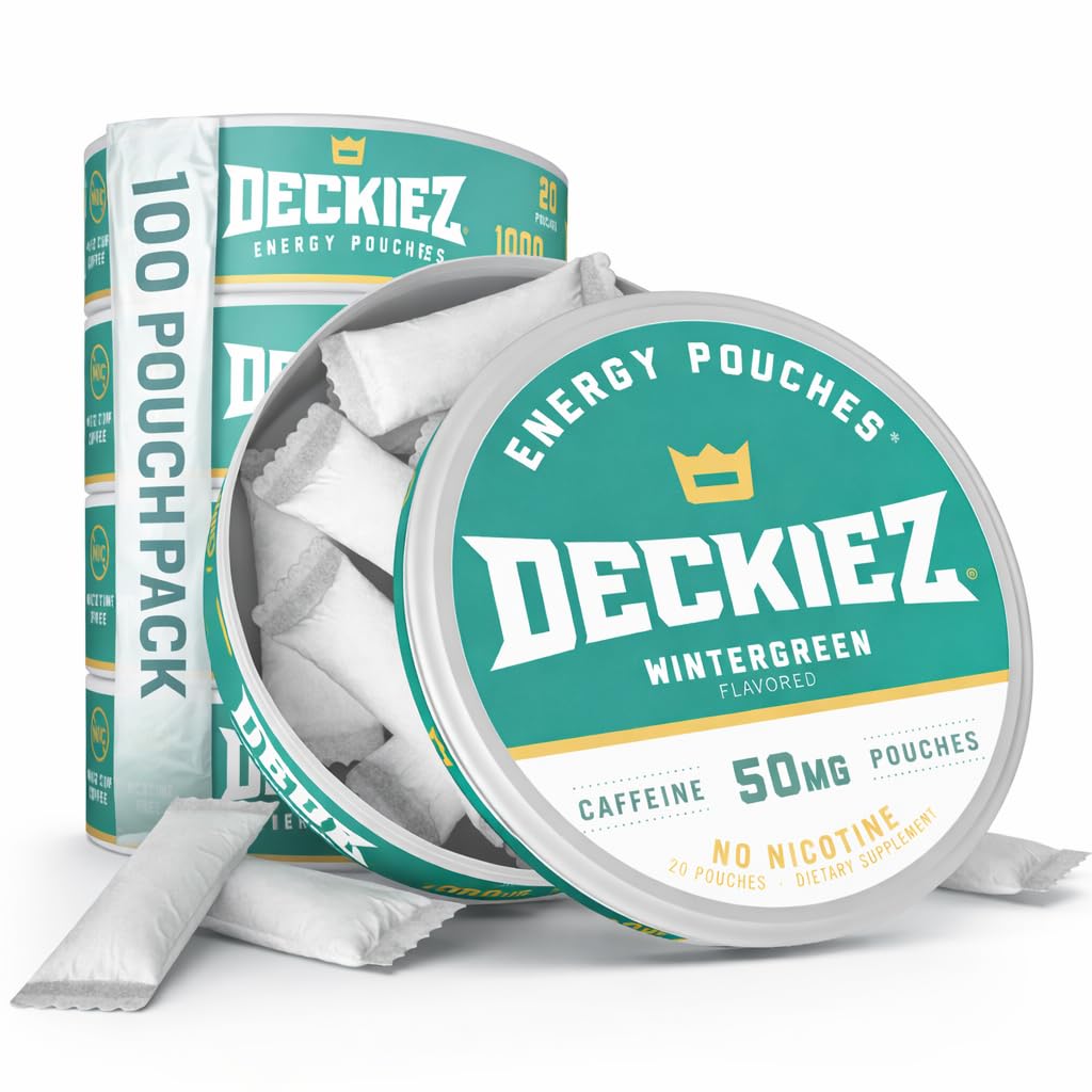 Deckiez vista frontal del envase Wintergreen, diseño práctico y portátil