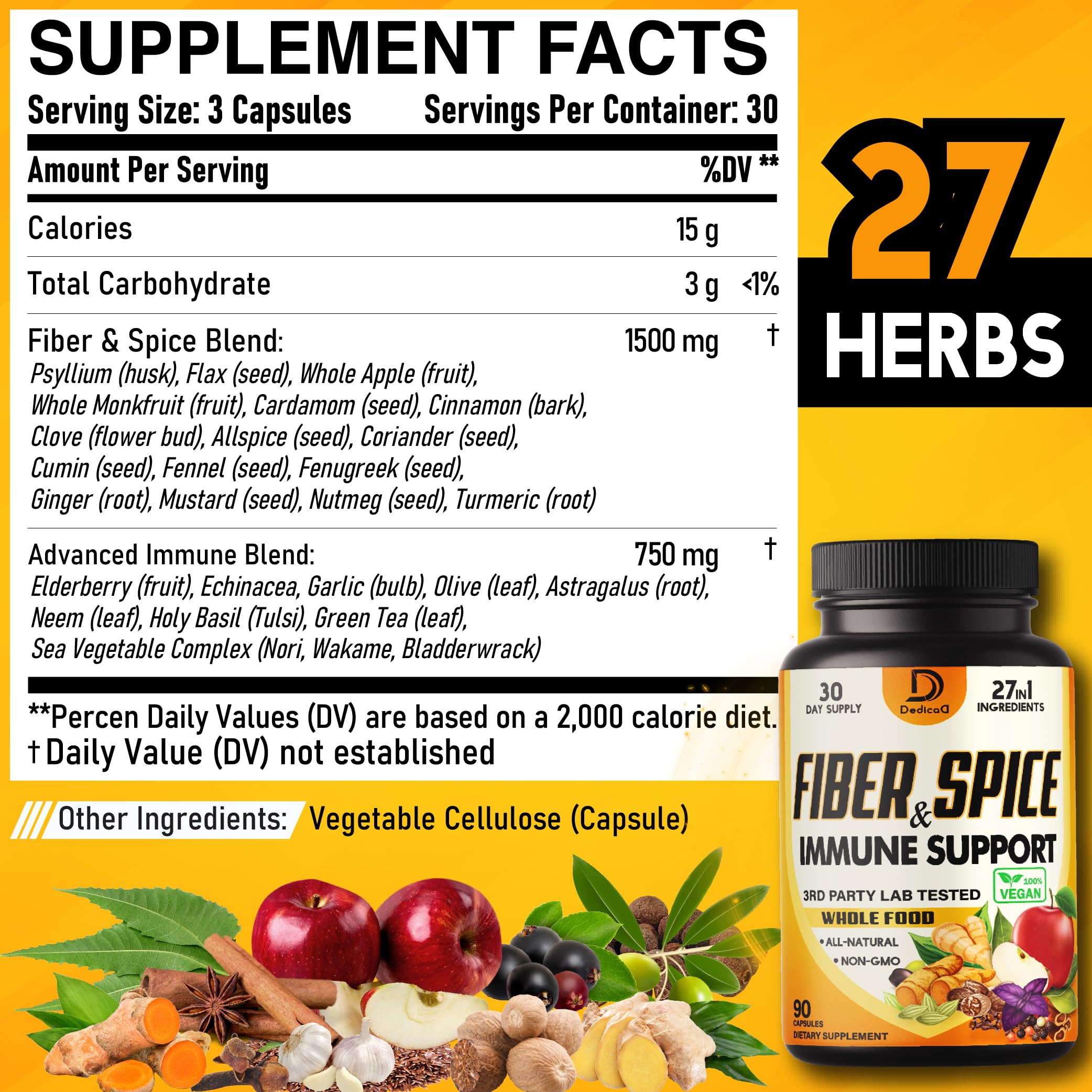 DEDICAD etiqueta con lista de ingredientes orgánicos y certificaciones