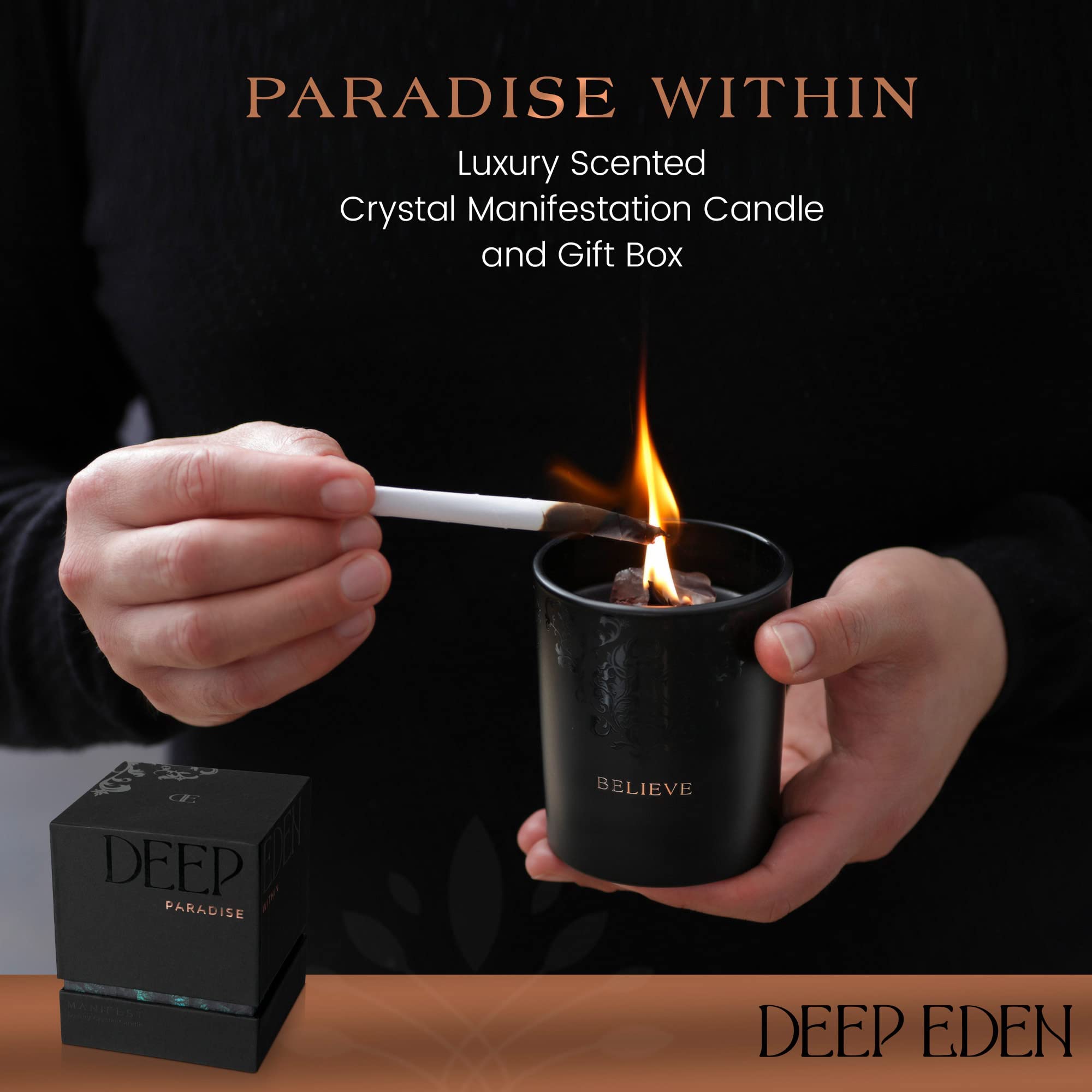 Deep Eden mecha de madera enciende crepitar calmante y uniforme