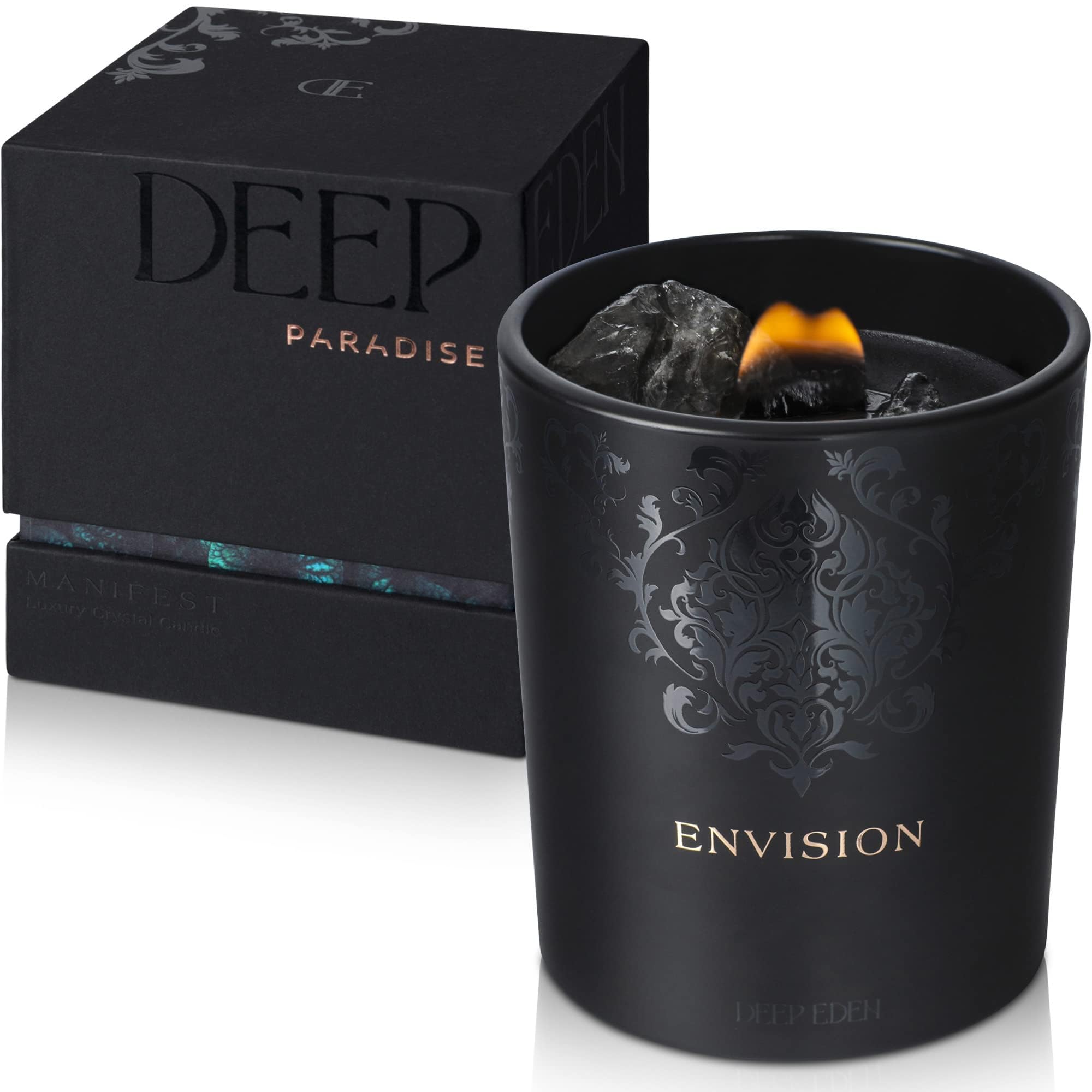 Deep Eden vela encendida mostrando llama amplia y difusión de aroma
