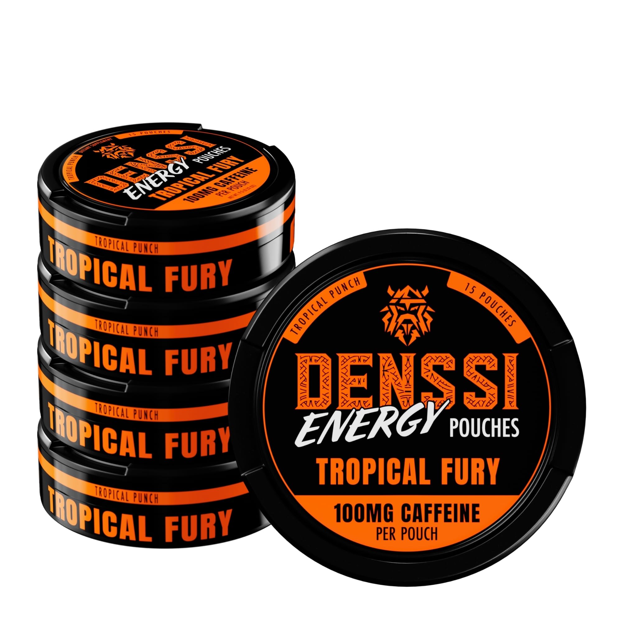 DENSSI frontal del envase Tropical Fury mostrando diseño y beneficio portátil