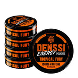 DENSSI frontal del envase Tropical Fury mostrando diseño y beneficio portátil
