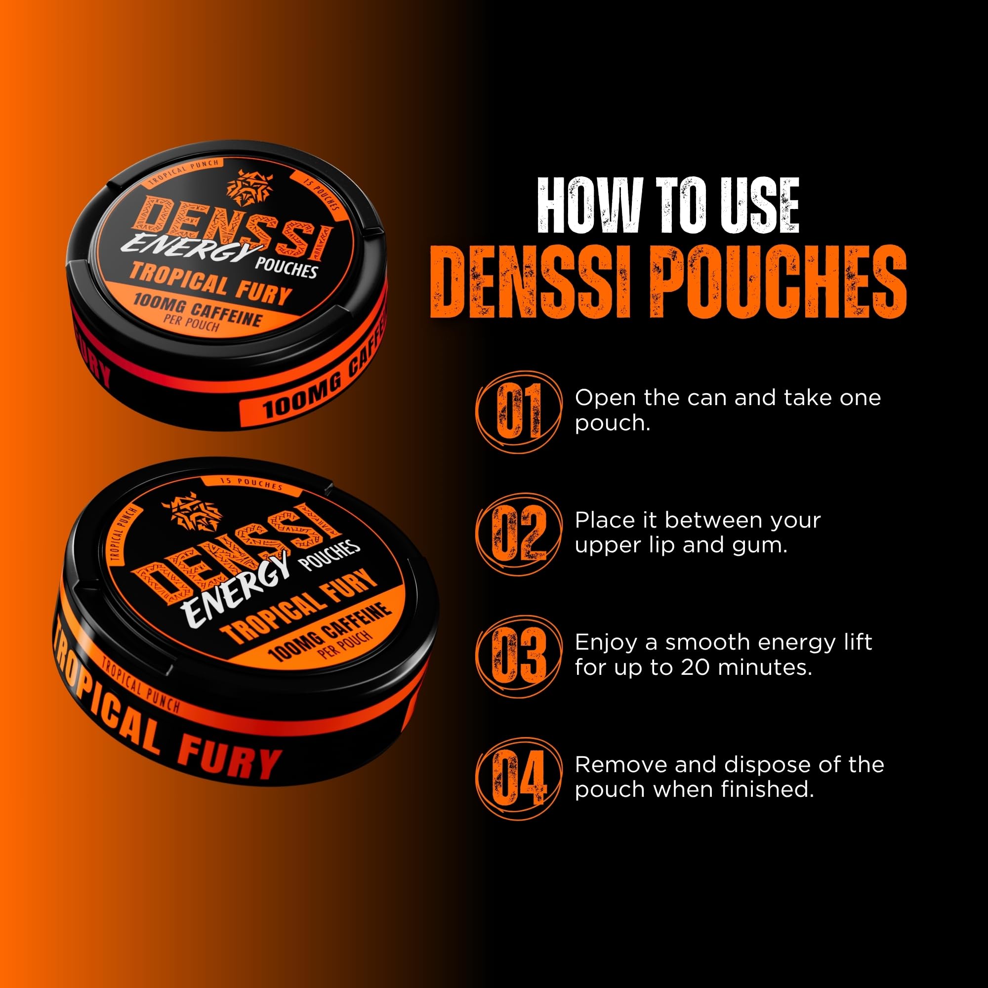 DENSSI lata junto a teléfono para comparar tamaño y cantidad (15 pouches)