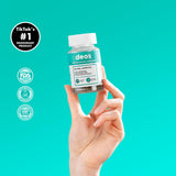 DEOS detalle de cápsula resaltando textura y pureza vegana