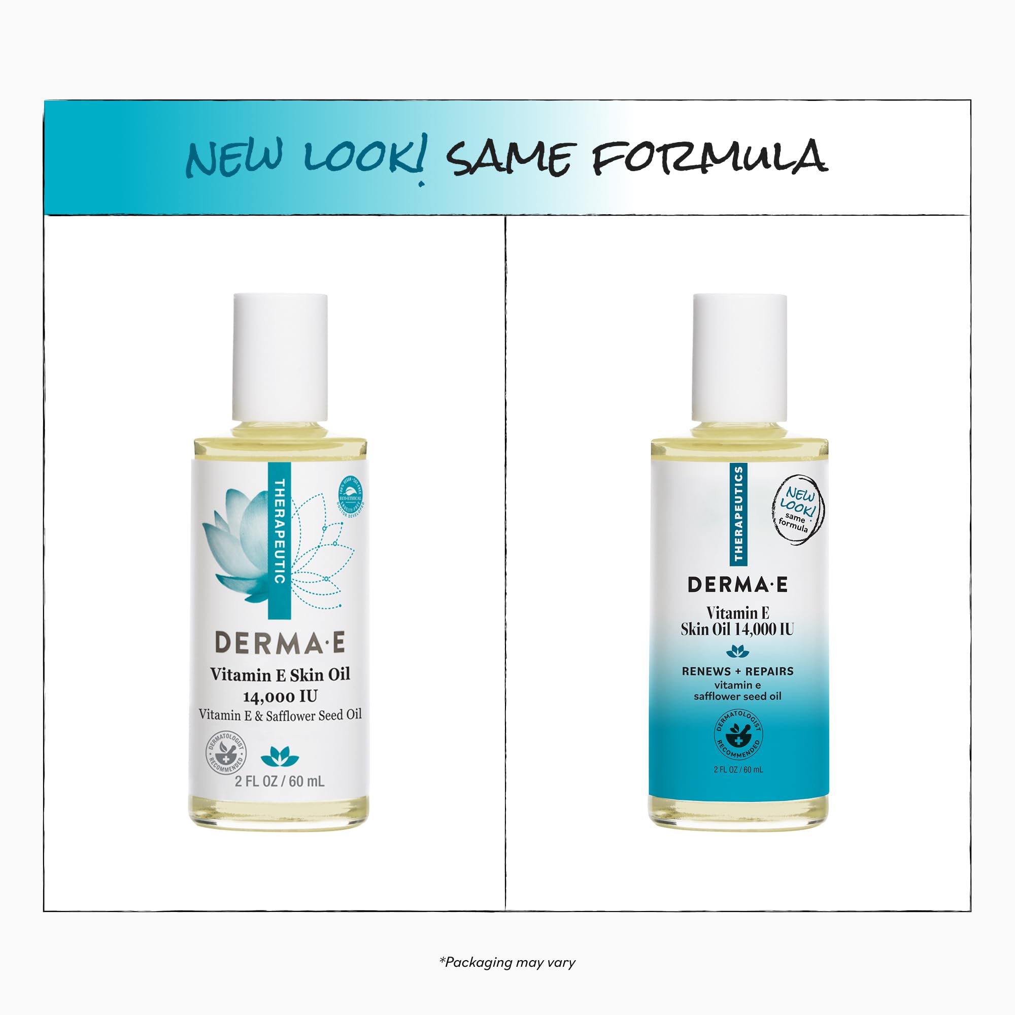Derma E botella tamaño 2 fl oz comparada para referencia de escala