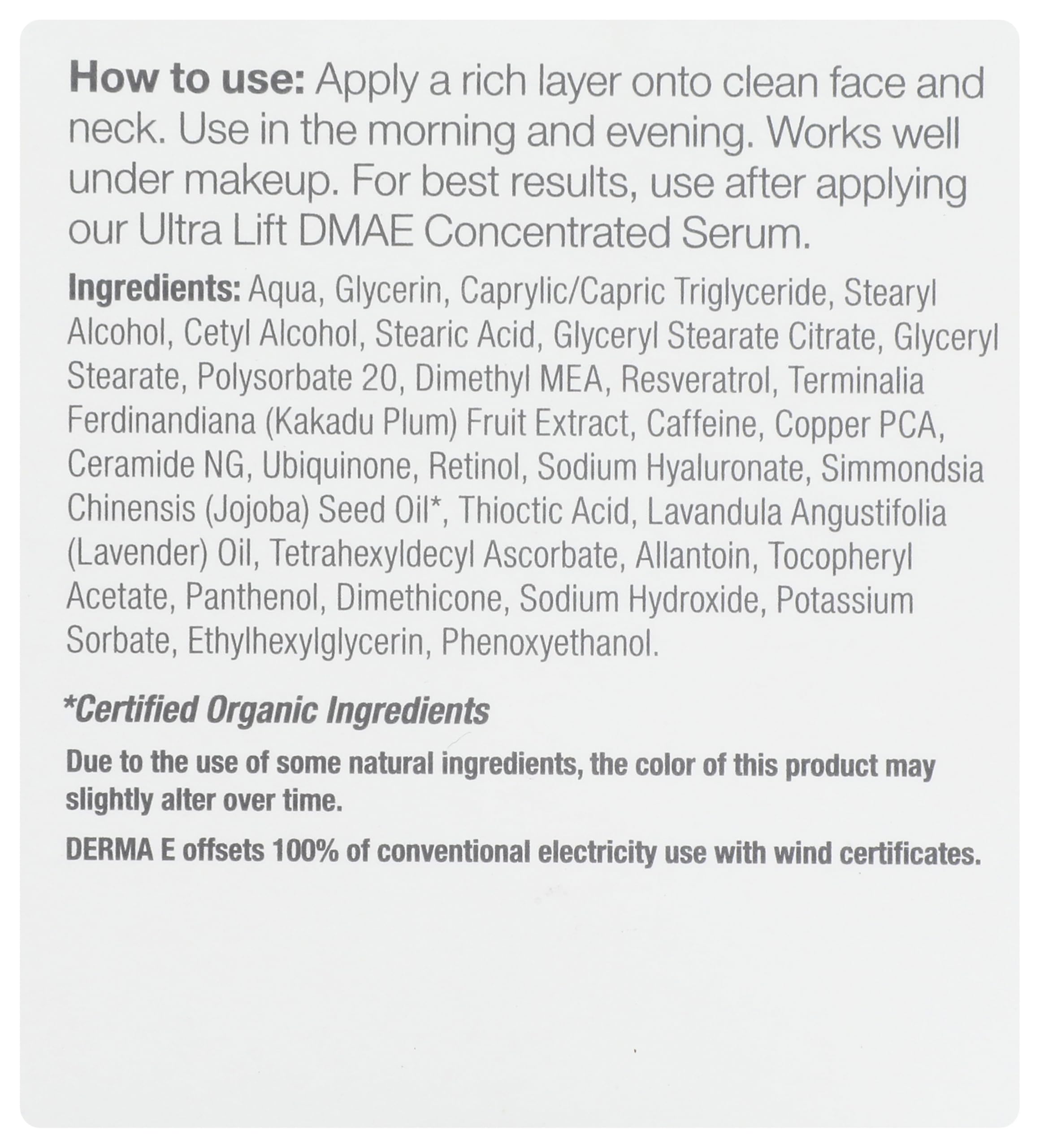 DERMA-E textura de la crema en primer plano, aspecto nutritivo y ligera