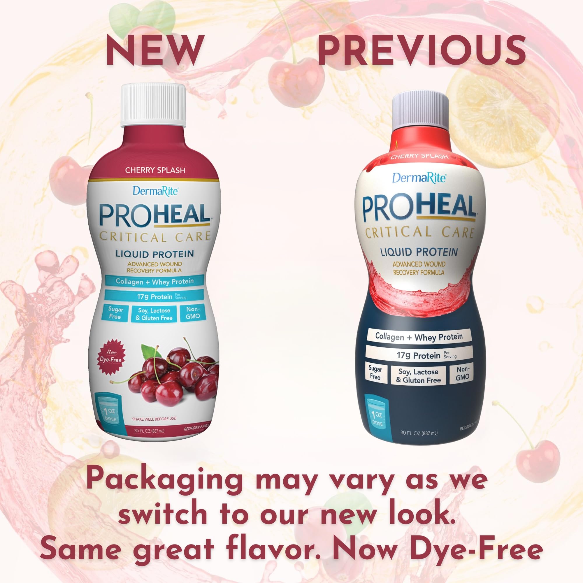 DermaRite ProHeal en vaso mezclado listo para beber, beneficio de palatabilidad mejorada