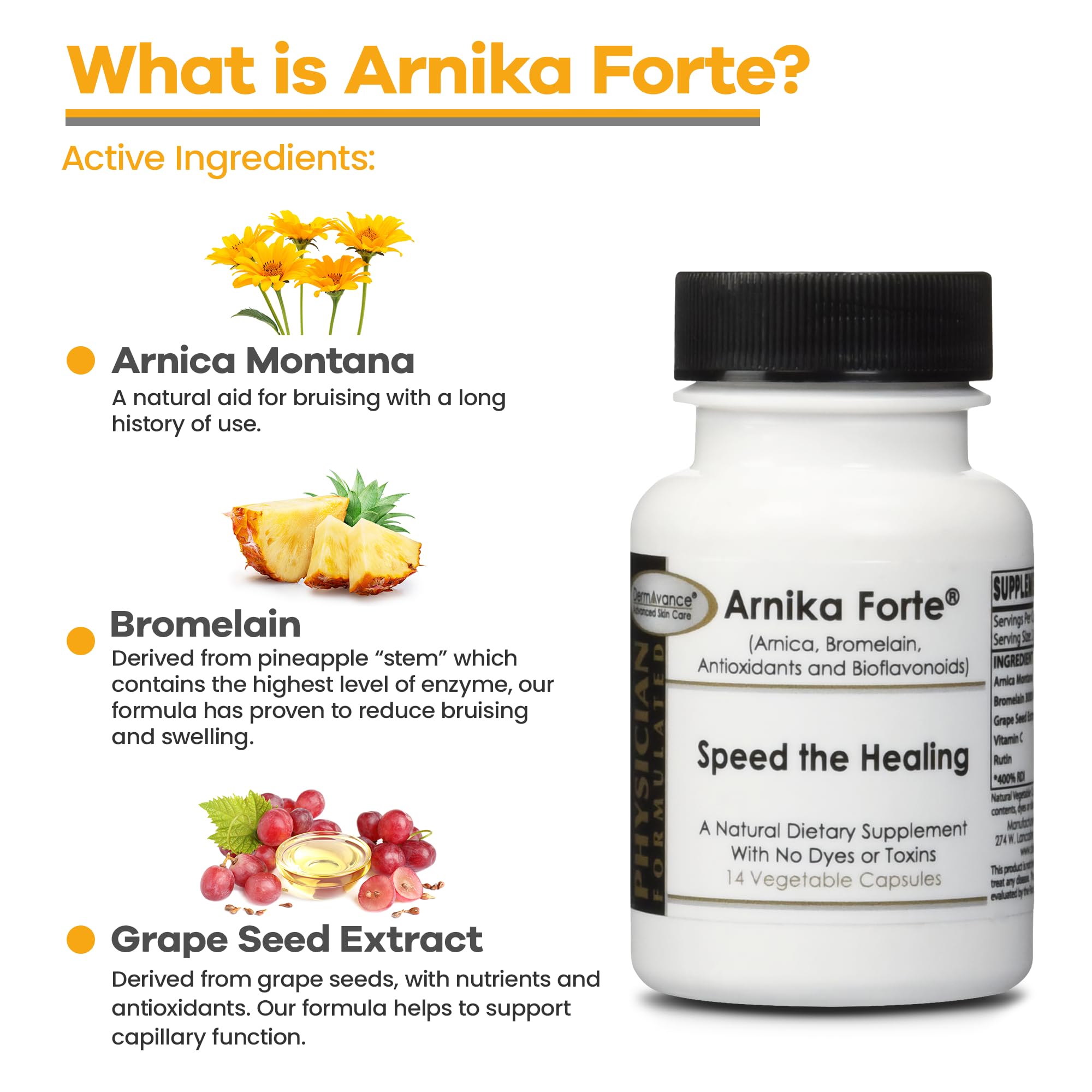 Detalle de la textura de la cápsula DermAvance Arnika Forte para fácil ingestión