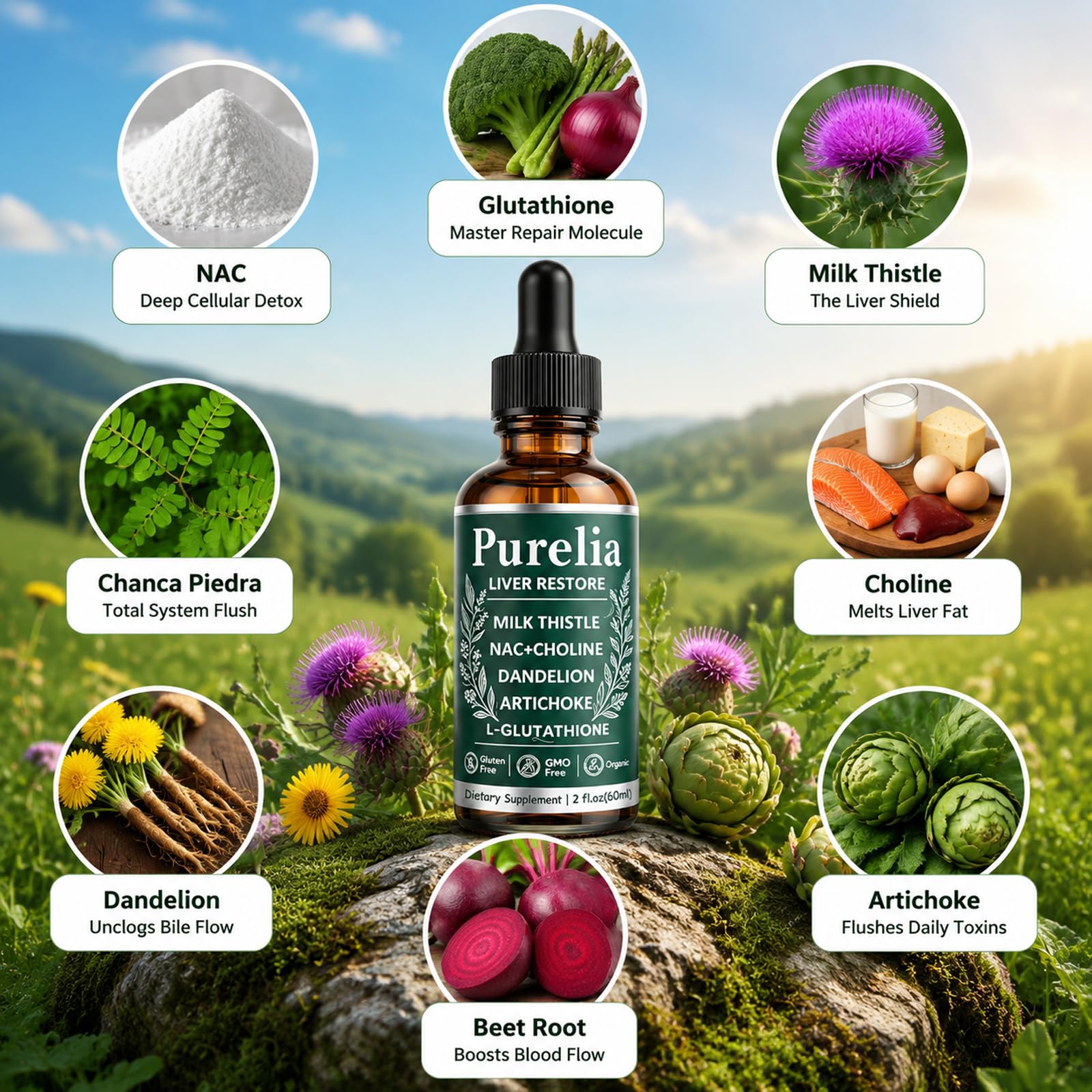 DERTCOZ Purelia ingredientes cardo mariano y alcachofa, beneficio mezcla natural
