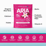 Designer Wellness Aria batido preparado en vaso, aporta 15 g proteína y 90 calorías por porción