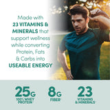 Designer Wellness etiqueta nutricional con 25 g proteína y vitaminas