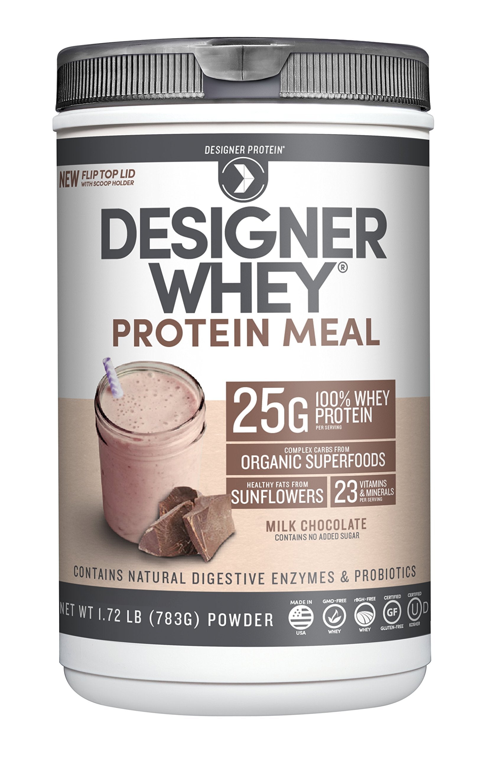 Designer Wellness etiqueta nutricional, información clara de vitaminas y proteínas