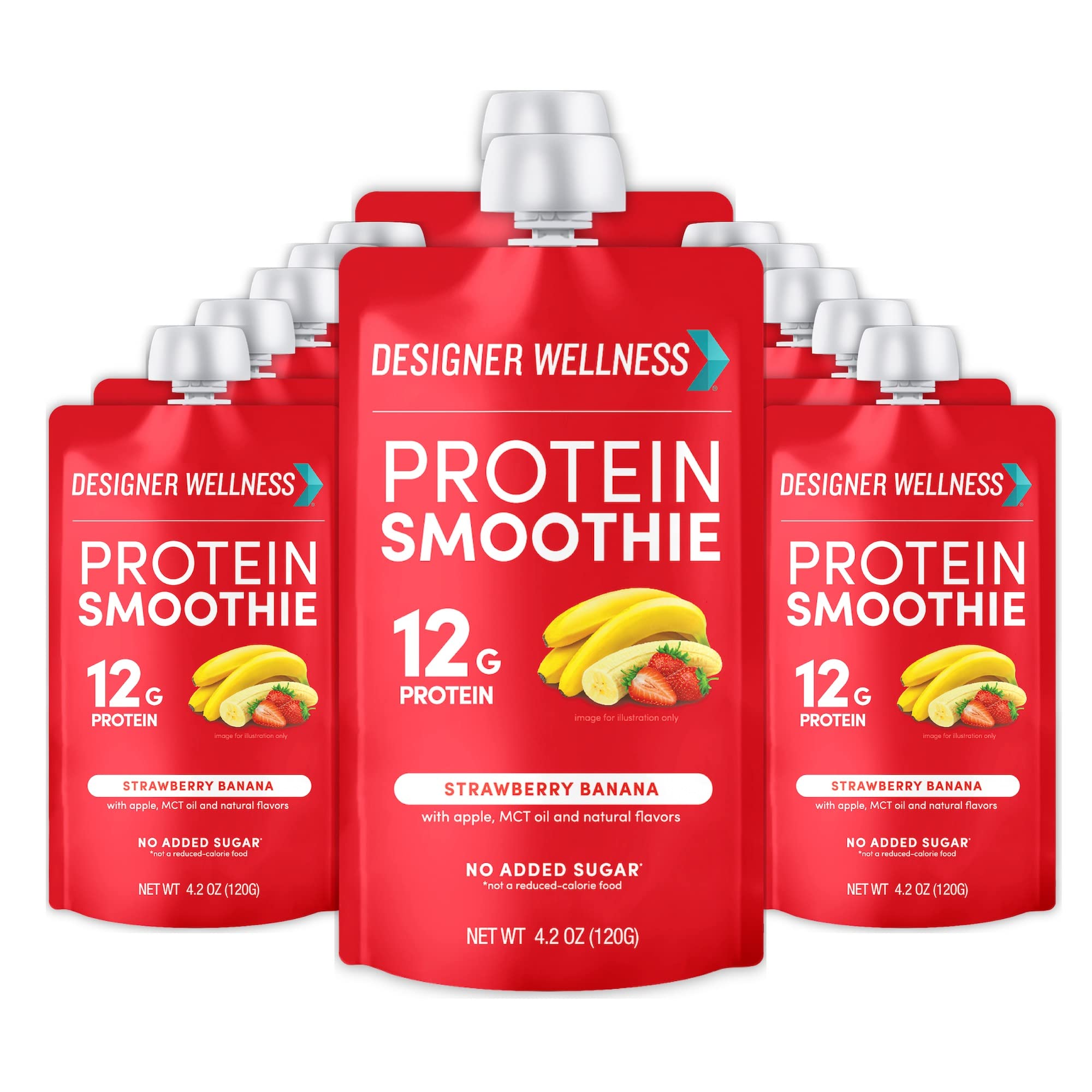 Designer Wellness empaque frontal del pouch mostrando sabor fresa banana y beneficios
