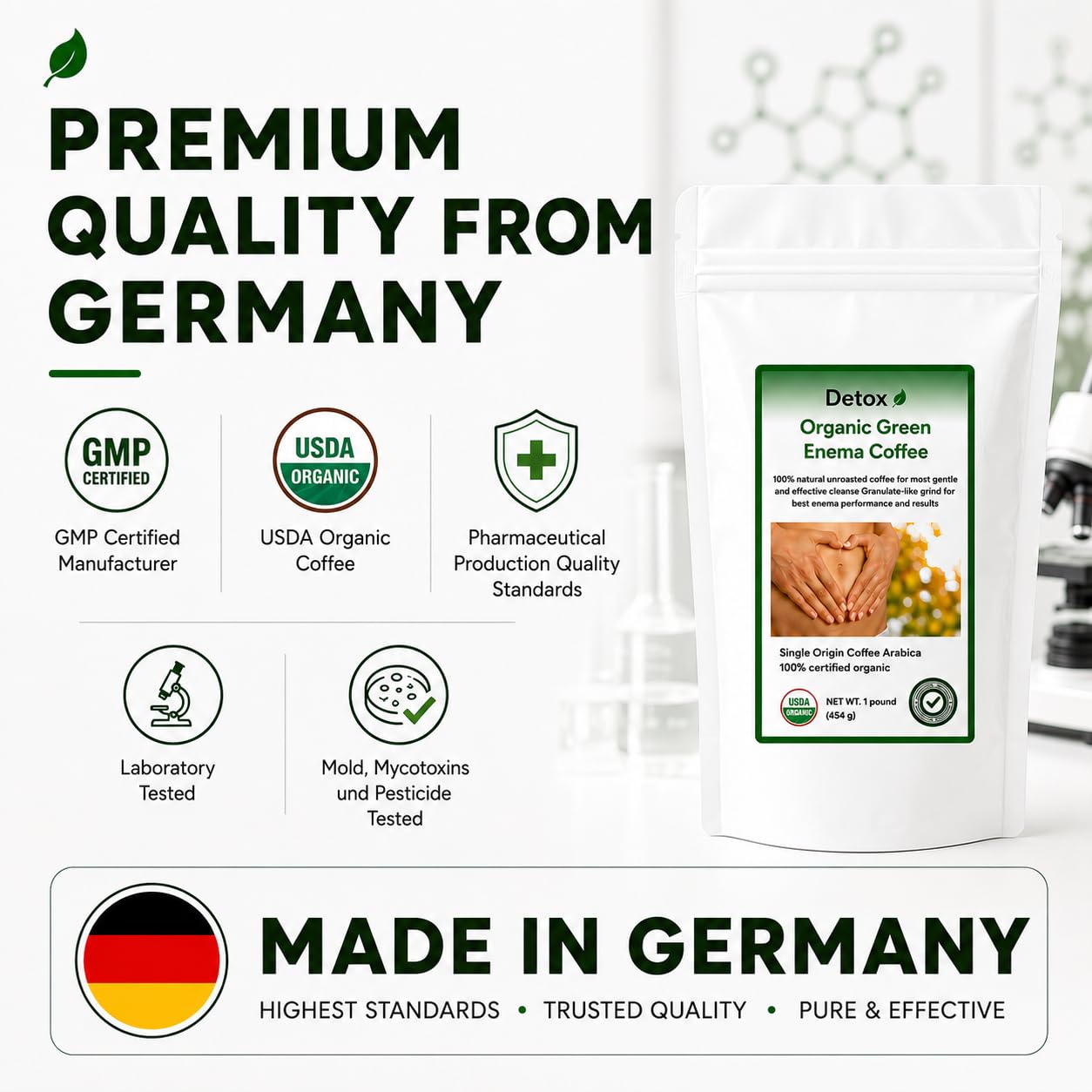Detox Organic Green Enema Coffee ingredientes de café verde sin tostar, naturales