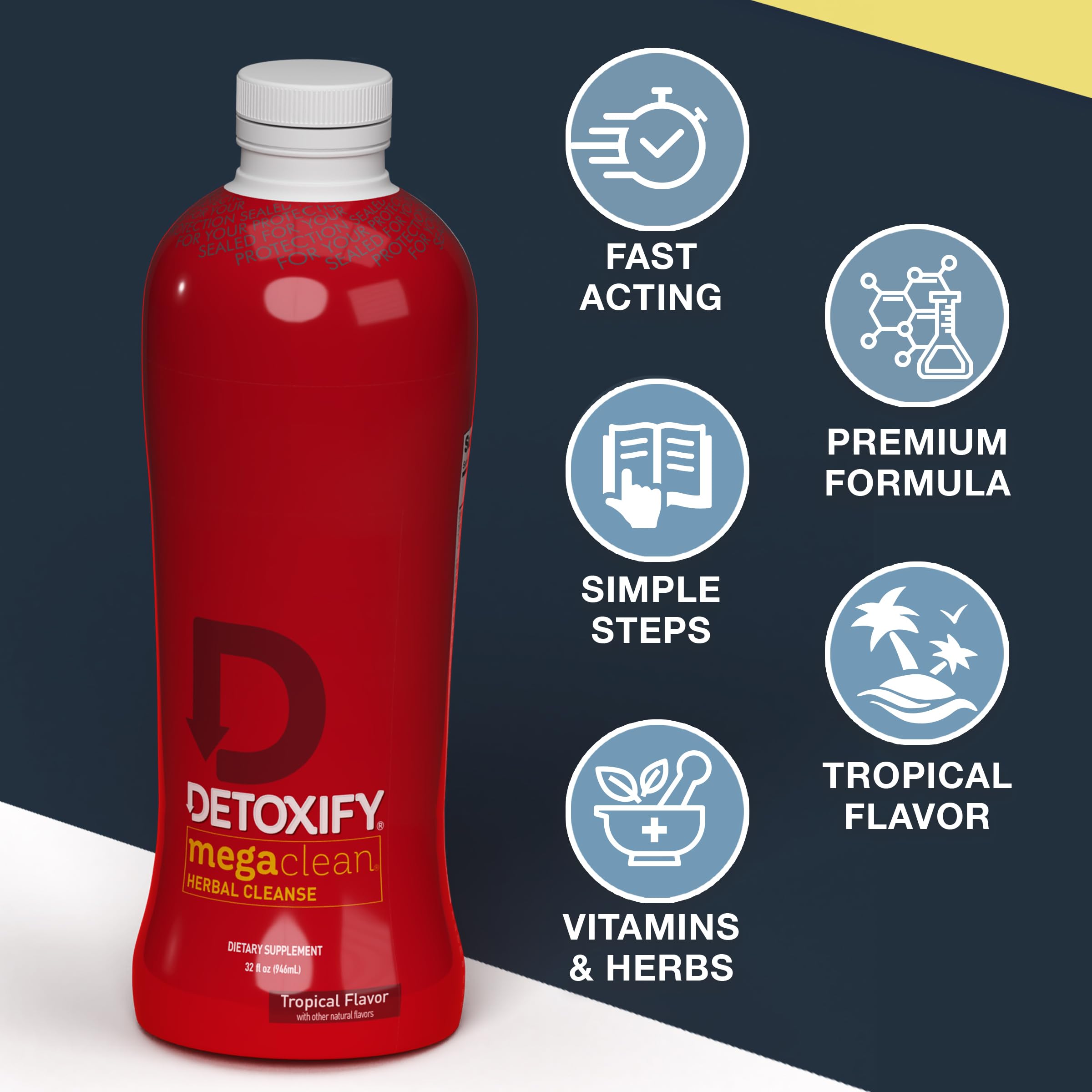 Detoxify detalle de la tapa vertido controlado y práctico