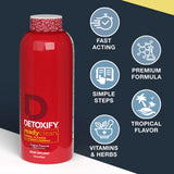 Detoxify envase con pegatina incluida visible, beneficio: elemento promocional añadido
