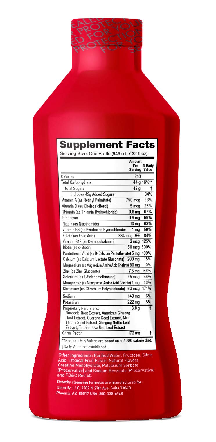 Detoxify botella lateral 32 oz resaltando diseño y facilidad de uso