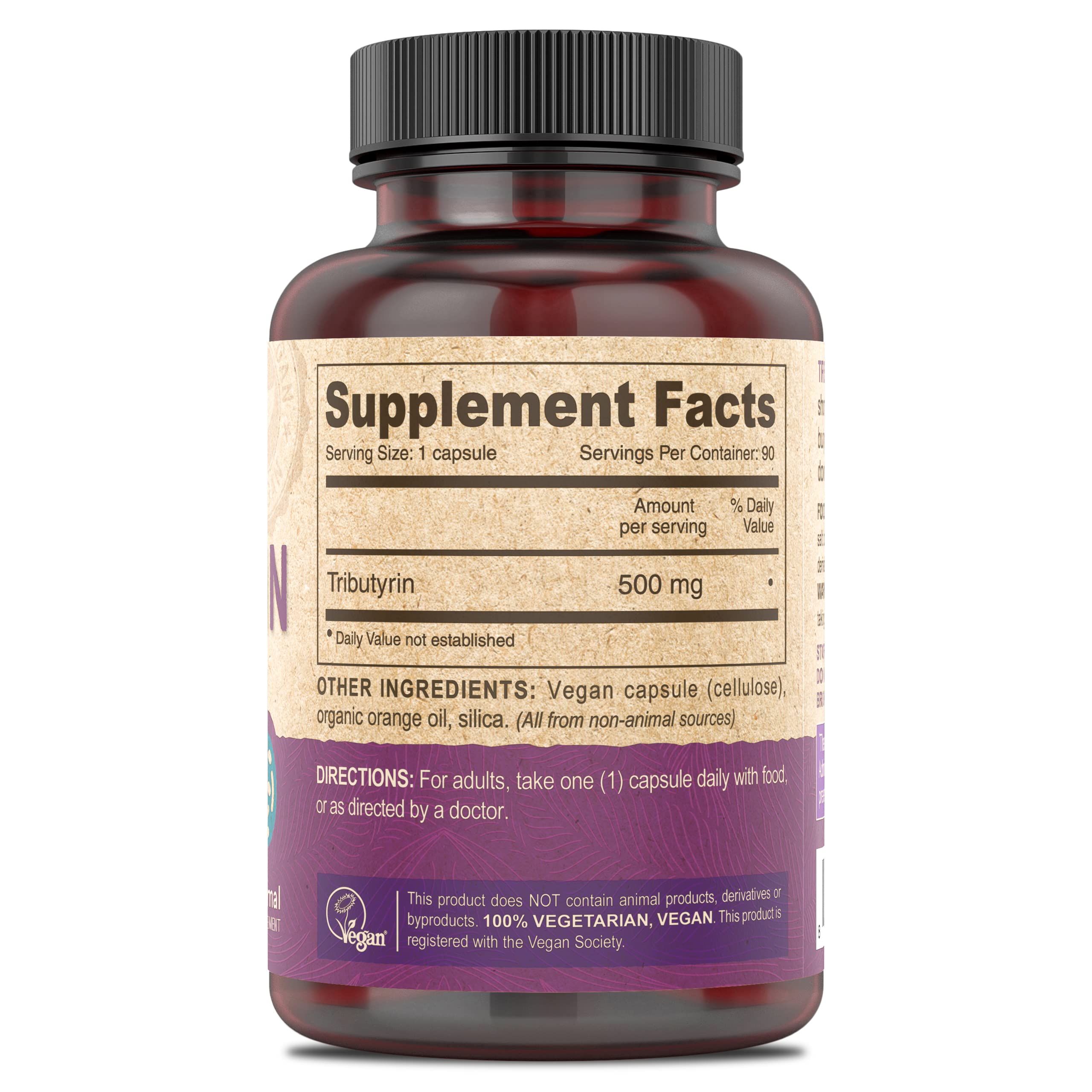 DEVA etiqueta con lista de ingredientes y 500 mg por cápsula, transparencia de producto