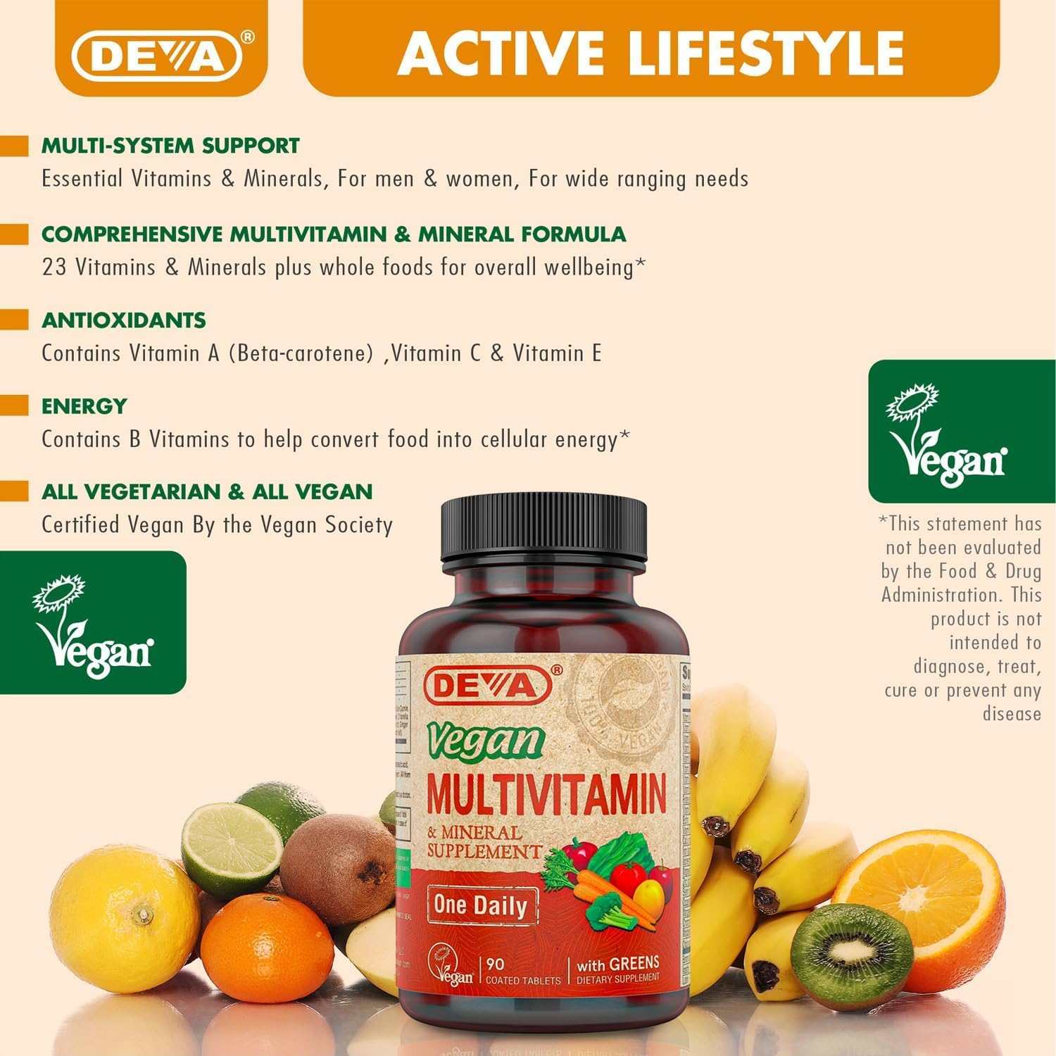 DEVA frascos en cocina junto a alimentos, sugiere integración en rutina alimentaria saludable
