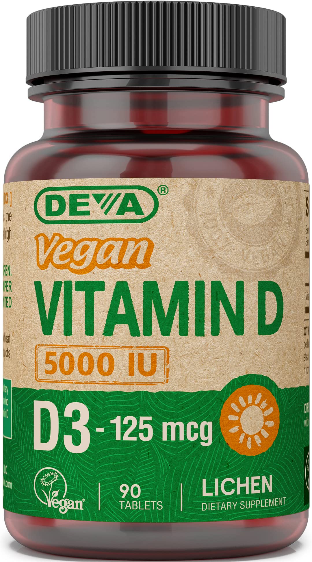 DEVA envase frontal mostrando D3 vegano y conteo de 90 cápsulas