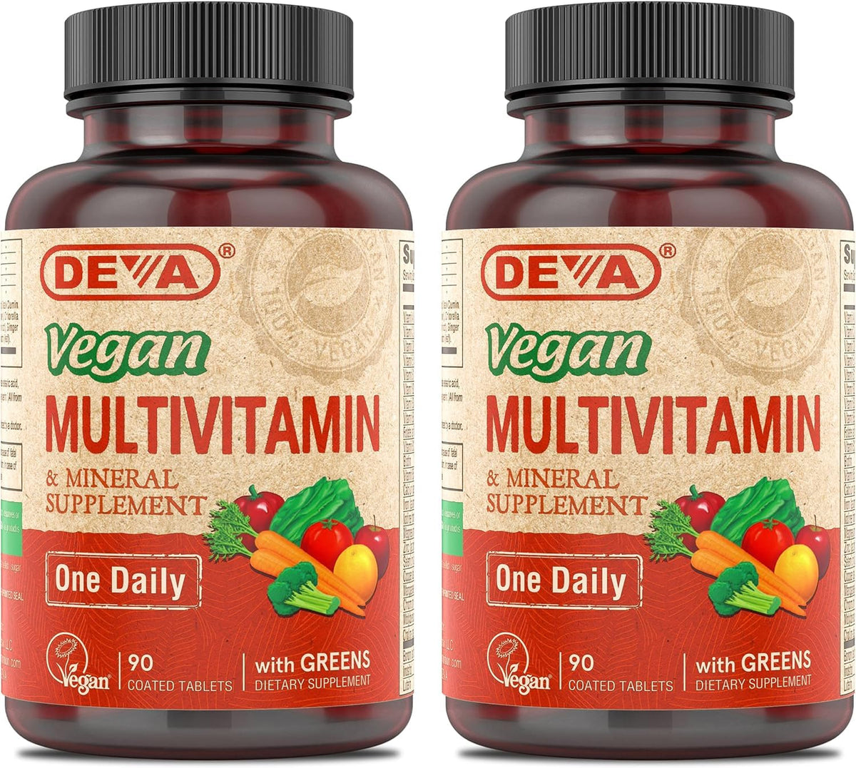 DEVA vista frontal del envase que muestra el pack y la marca, conveniente para compras veganas