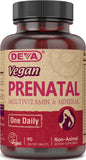 DEVA envase frontal del multivitamínico prenatal con etiqueta clara y dosis diaria