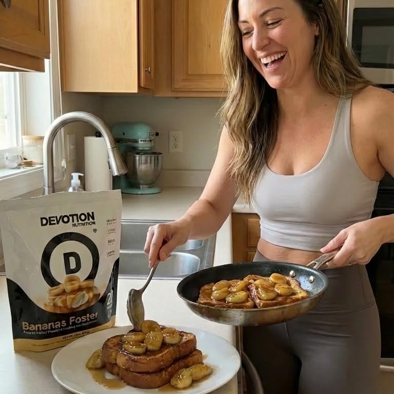 Devotion Nutrition ingredientes sobre mesa, mezcla versátil para recetas