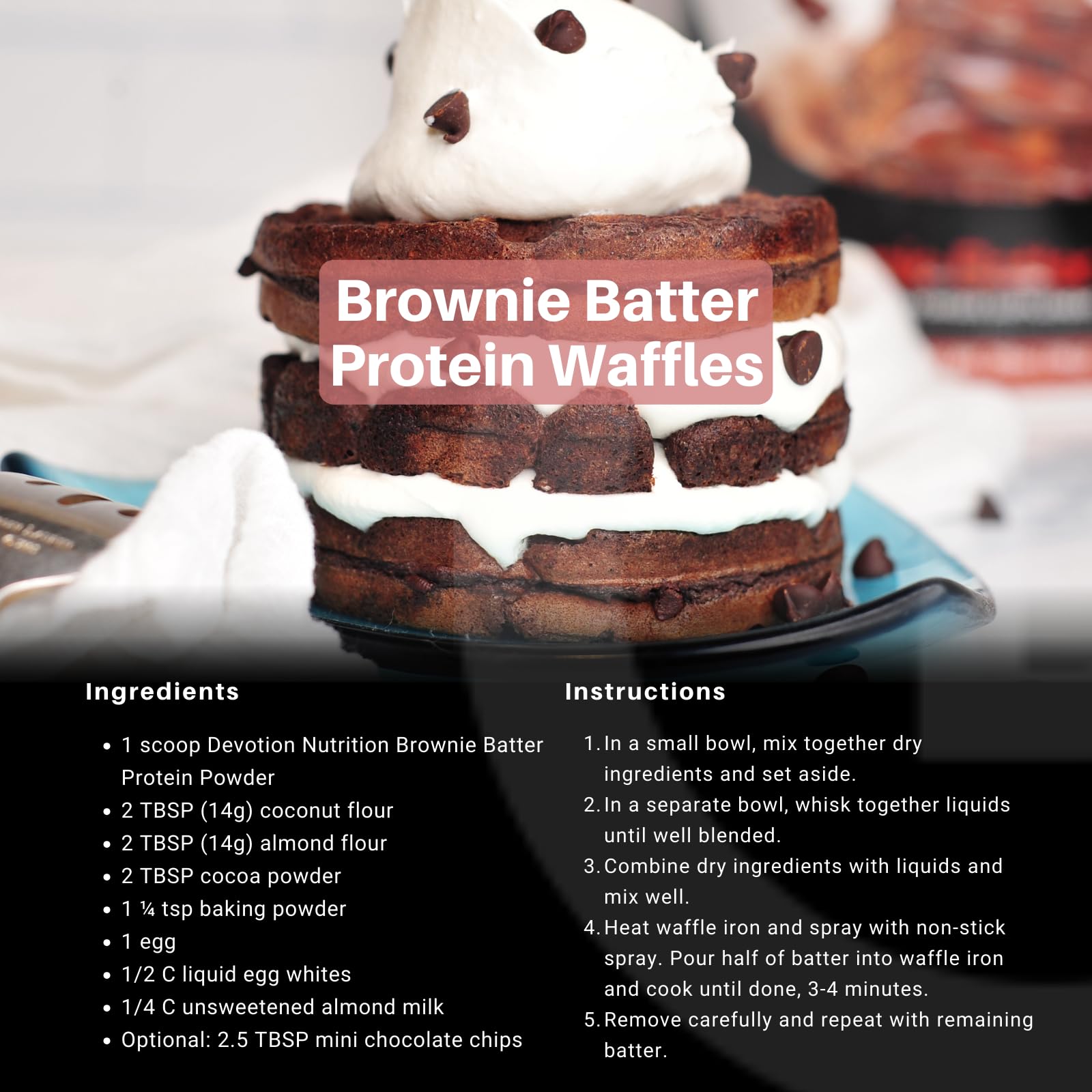 Devotion Nutrition brownie casero preparado con el polvo, sabor masa de brownie