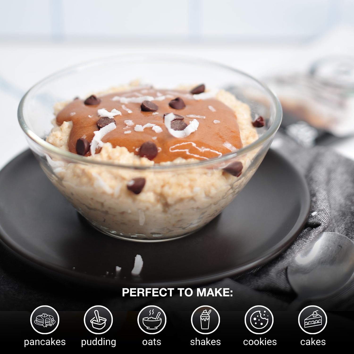 Devotion Nutrition sobre abierto con polvo listo para mezclar, práctico para llevar