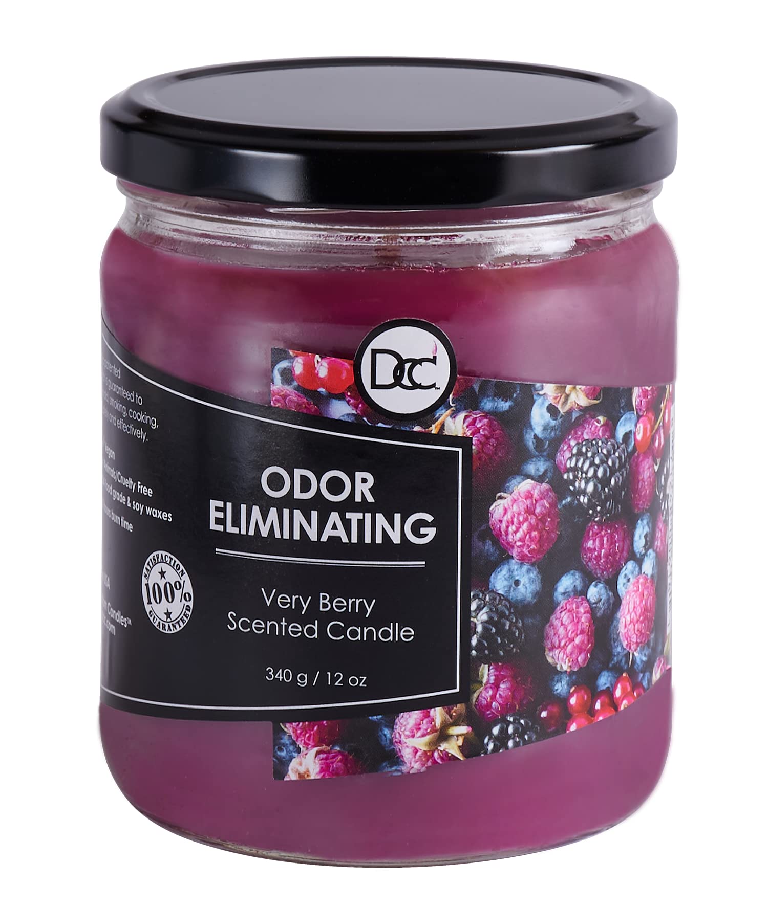 Dianne's Custom Candles Very Berry vista frontal que muestra el envase y aroma frutal