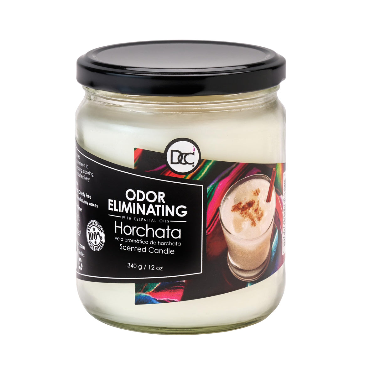 Dianne's Custom Candles vista frontal del envase mostrando la fragancia horchata y acabado premium