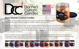 Dianne's Custom Candles etiqueta con certificaciones y beneficios de seguridad