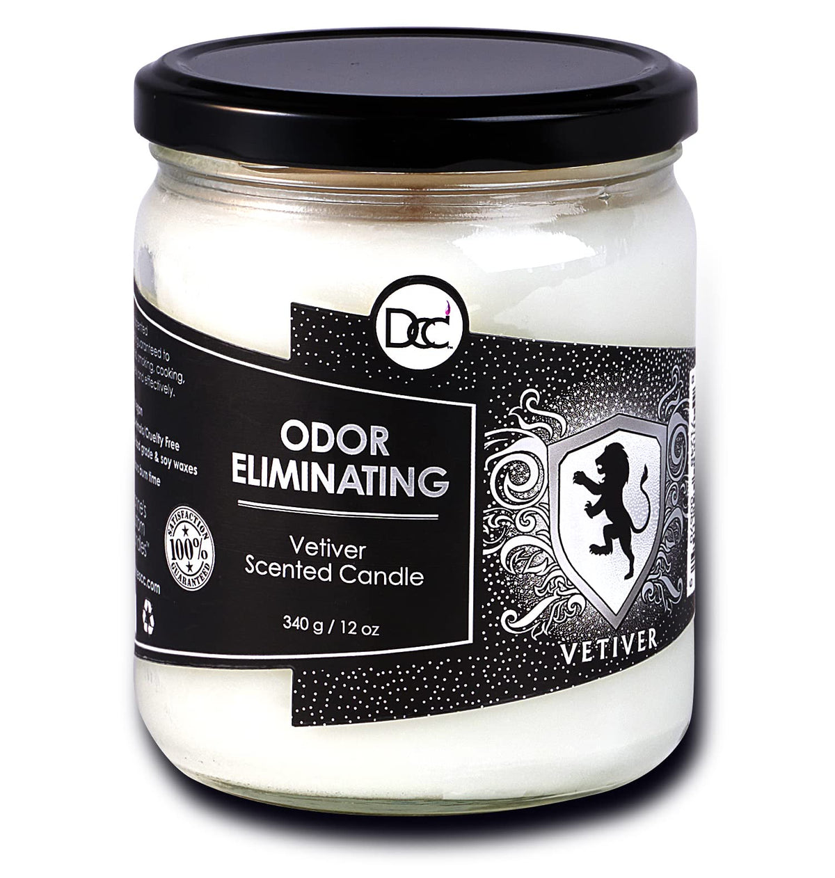 Dianne's Custom Candles vista frontal del tarro mostrando diseño y fragancia vetiver