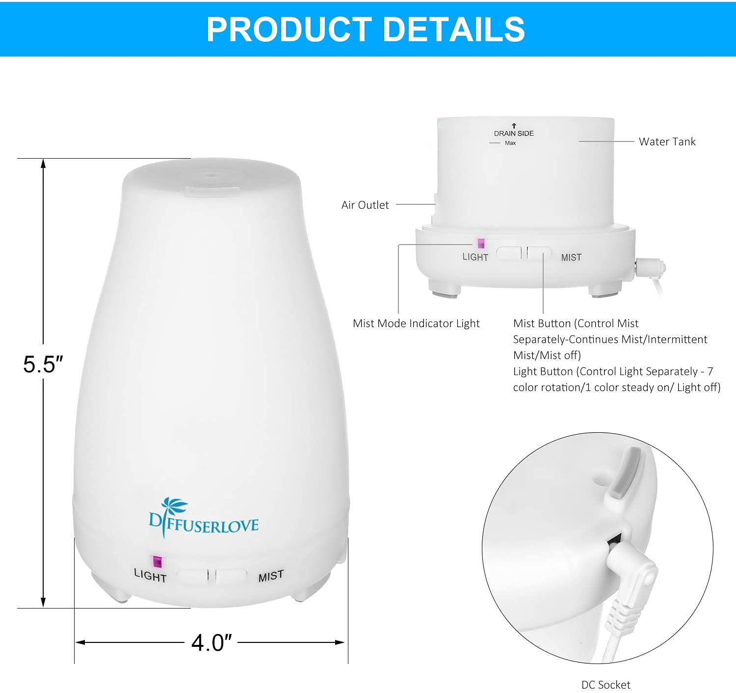 Diffuserlove en dormitorio iluminando y humidificando, ambiente relajante