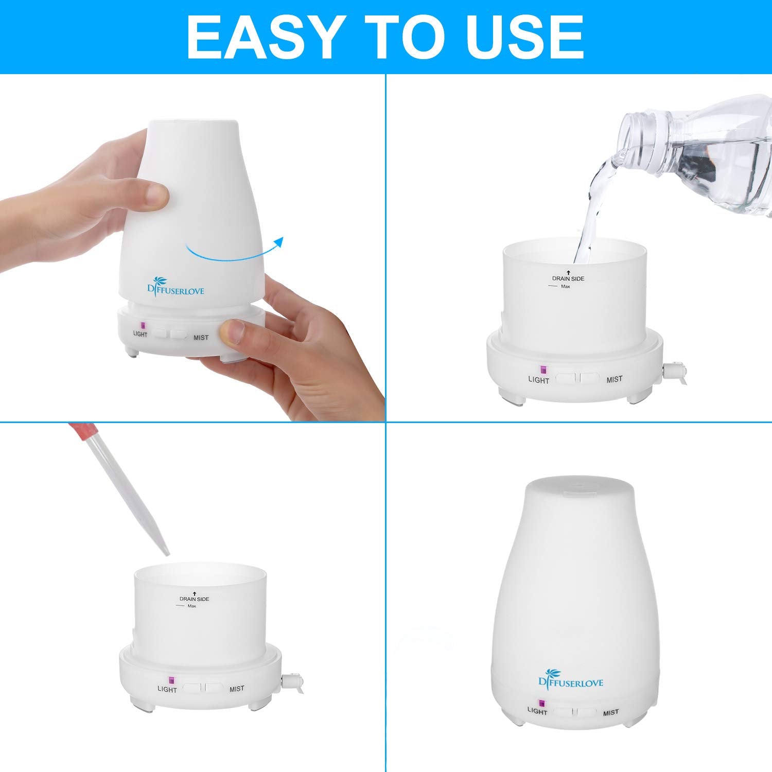 Diffuserlove junto a una mano para comparar tamaño y portabilidad