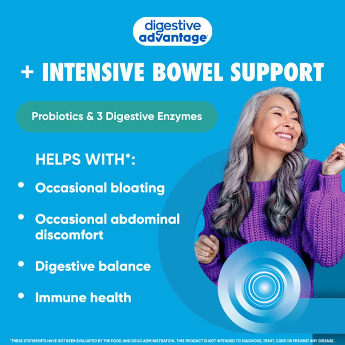 Digestive Advantage comparación de tamaño con monedas para escala