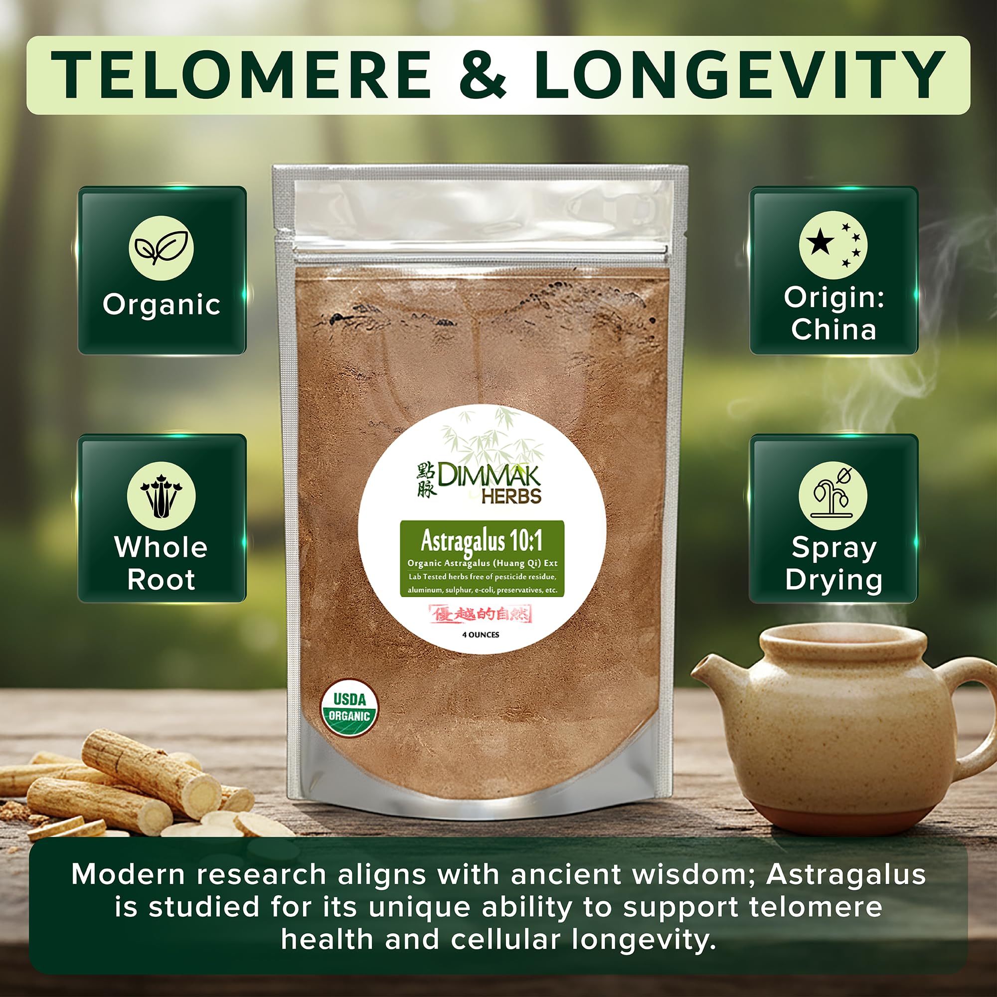 Dimmak Herbs envase 4oz junto a medida para comparar tamaño y porciones