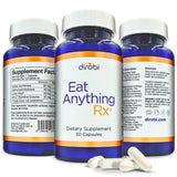 Dirobi envase frontal mostrando Eat Anything Rx y beneficio de digestión antes de comidas