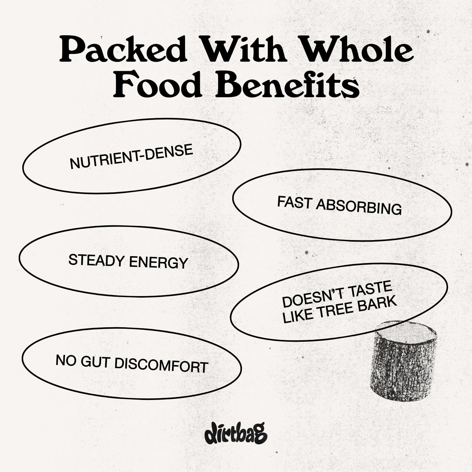 Dirtbag Bar etiqueta con información orgánica y beneficios claros