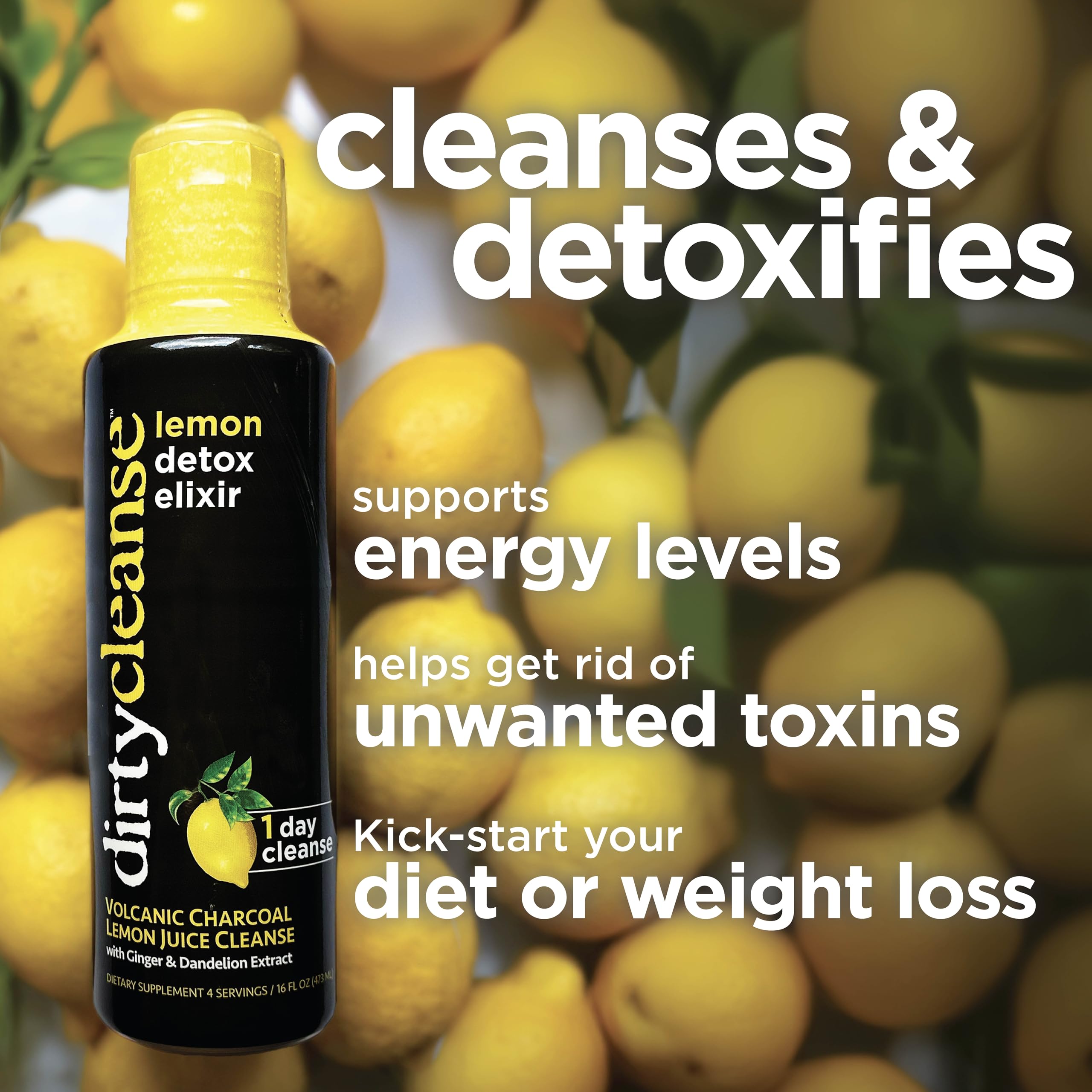 Dirty Cleanse mezcla en vaso lista para beber con sabor limón refrescante