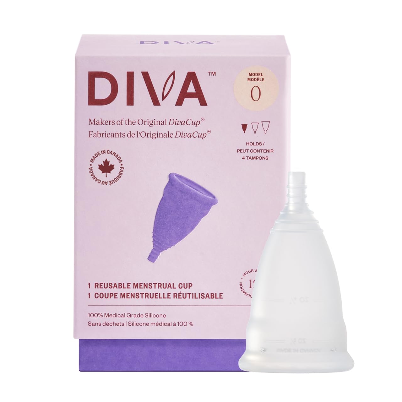 DIVA Cup modelo 0 vista frontal, tamaño compacto y protección duradera