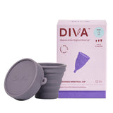 DivaCup modelo 2 frente del envase mostrando tamaño y diseño, comodidad garantizada