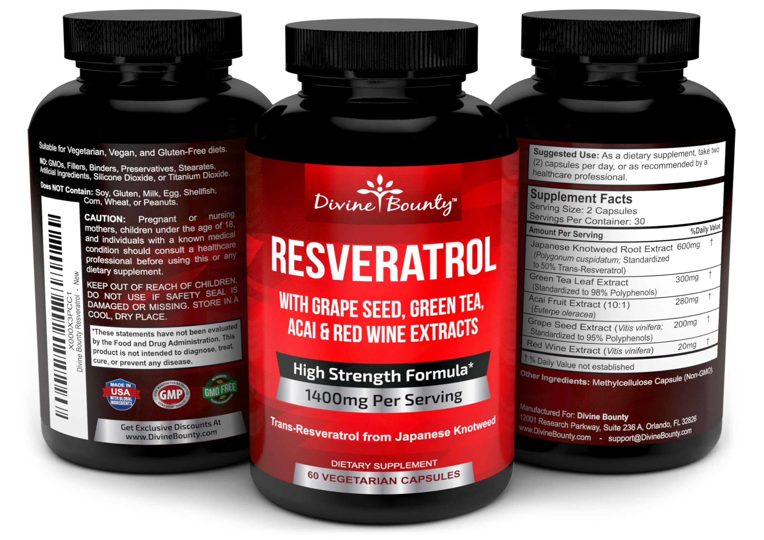 Divine Bounty etiqueta de ingredientes enfocada que señala combinación de extractos naturales