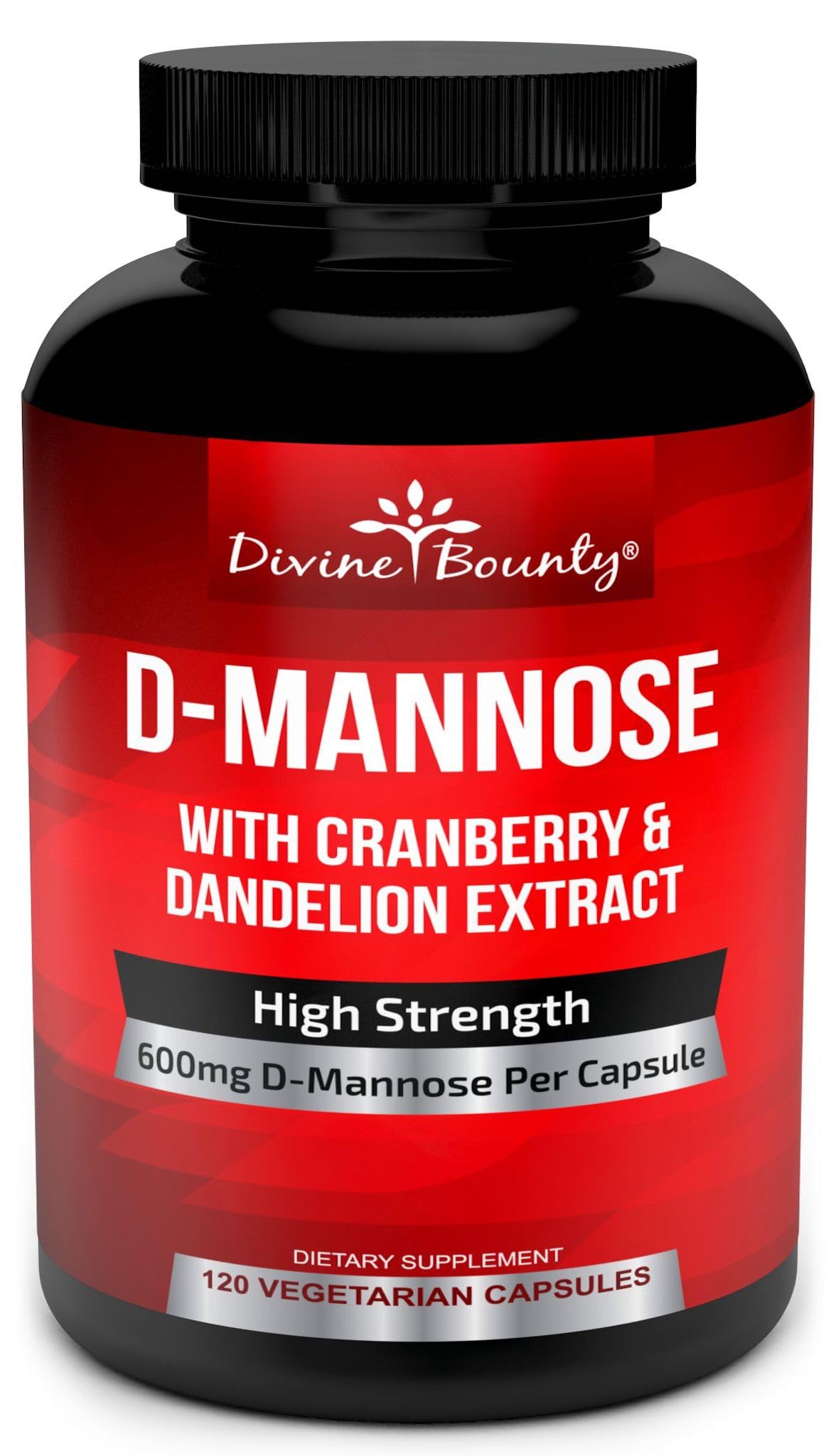 Divine Bounty frasco delantero mostrando 120 cápsulas y beneficio de alta potencia