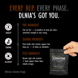 Ingredientes clave DLNIA en primera plana: creatina, taurina y B12