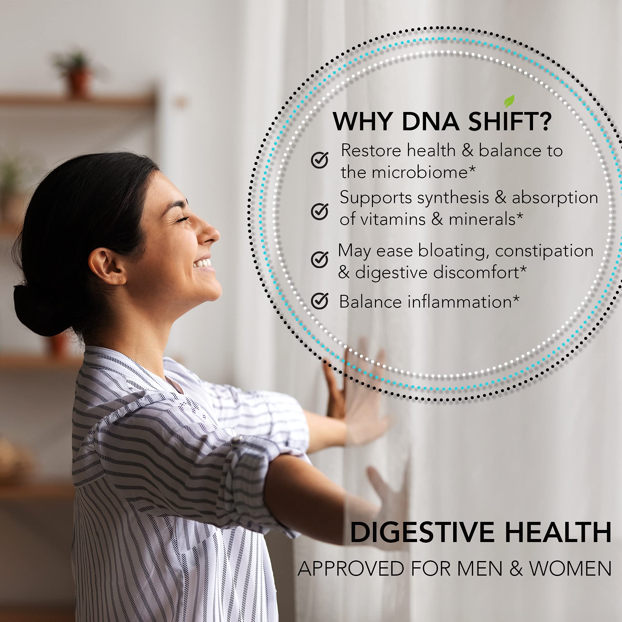 DNA SHIFT vista de prebiótico en ingredientes que nutre bacterias beneficiosas